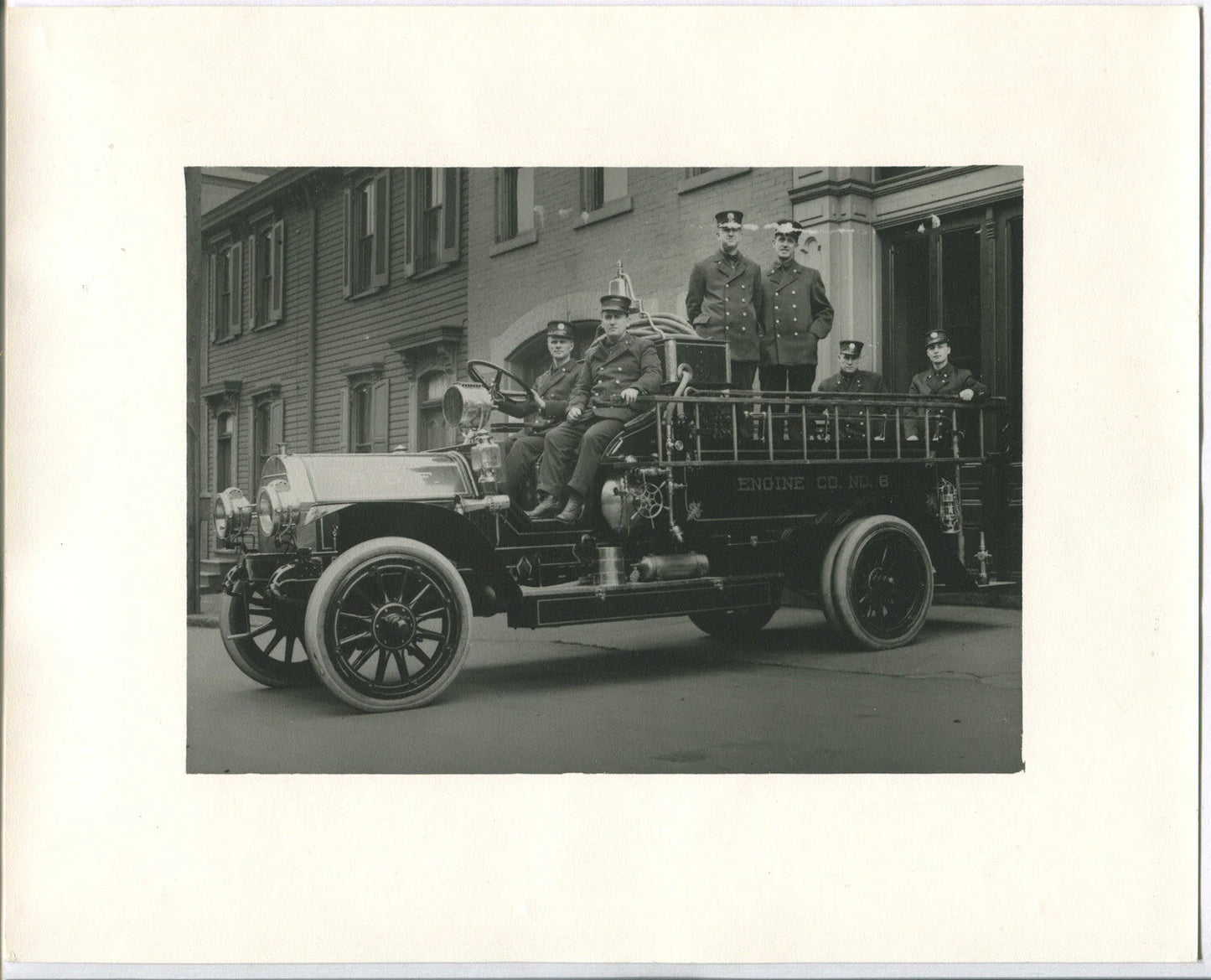 Vintage Firefighter with Fire Truck 8x10 Print Black and White Reproduction on Fiber Paper for Home Decor