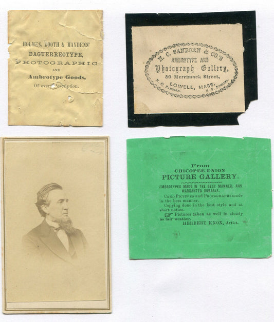 Vintage CDV Photographs 4-Set - Photographer Advertisements, Maker Mark Papers,