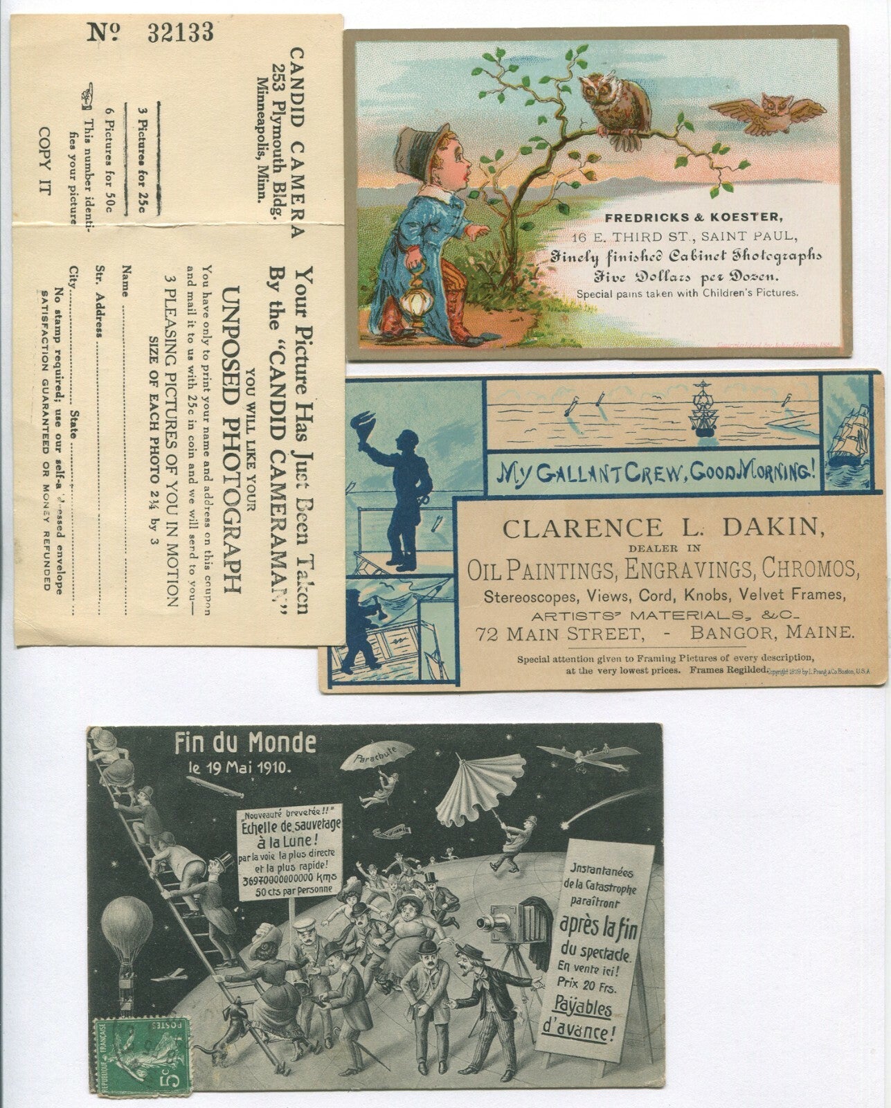 POSTCARDS/PHOTOGRAPHER ADVERTISEMENTS. 4 SET.