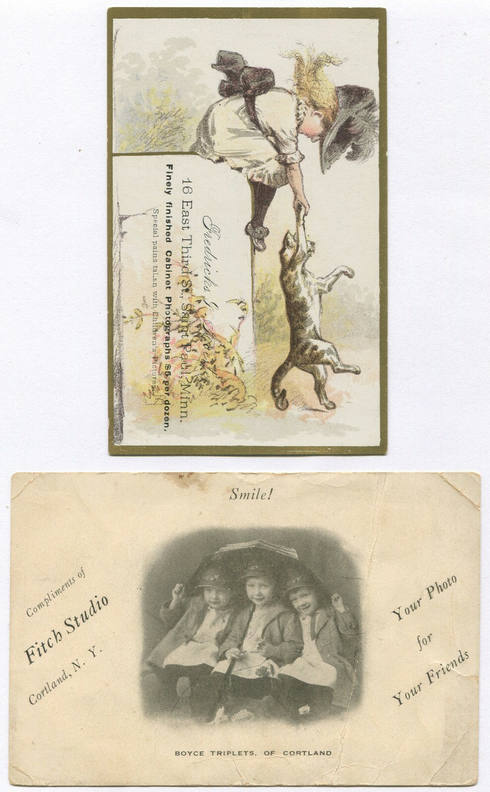 Vintage 2-set postcard collection: photographer's advertisement images,