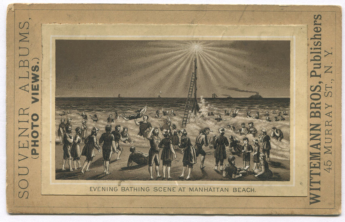 Vintage Manhattan Beach souvenir photo, comical artwork 3.5x5.5 in, collectible