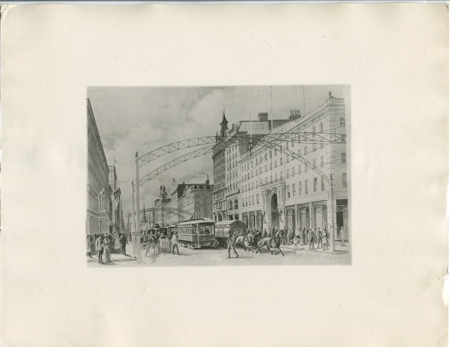 EARLY N.Y.C. STREET SCENE. ARTWORK, 1900s. BLACK AND WHITE SILVER PRINT 8 X 10.