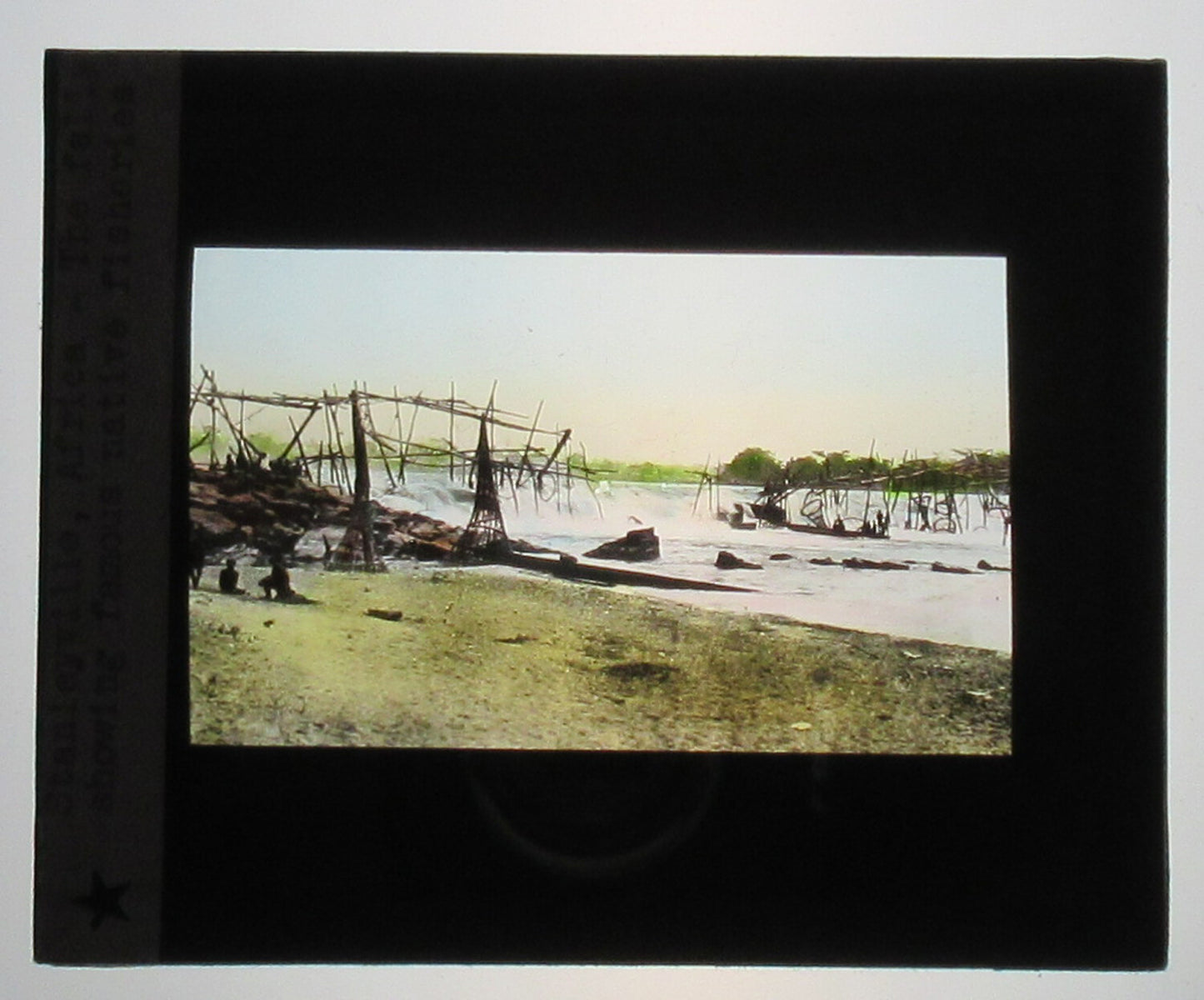 STANLEYVILLE FISHERIES. DEMOCRATIC REPUBLIC OF CONGO. TINTED PHOTO ON GLASS.