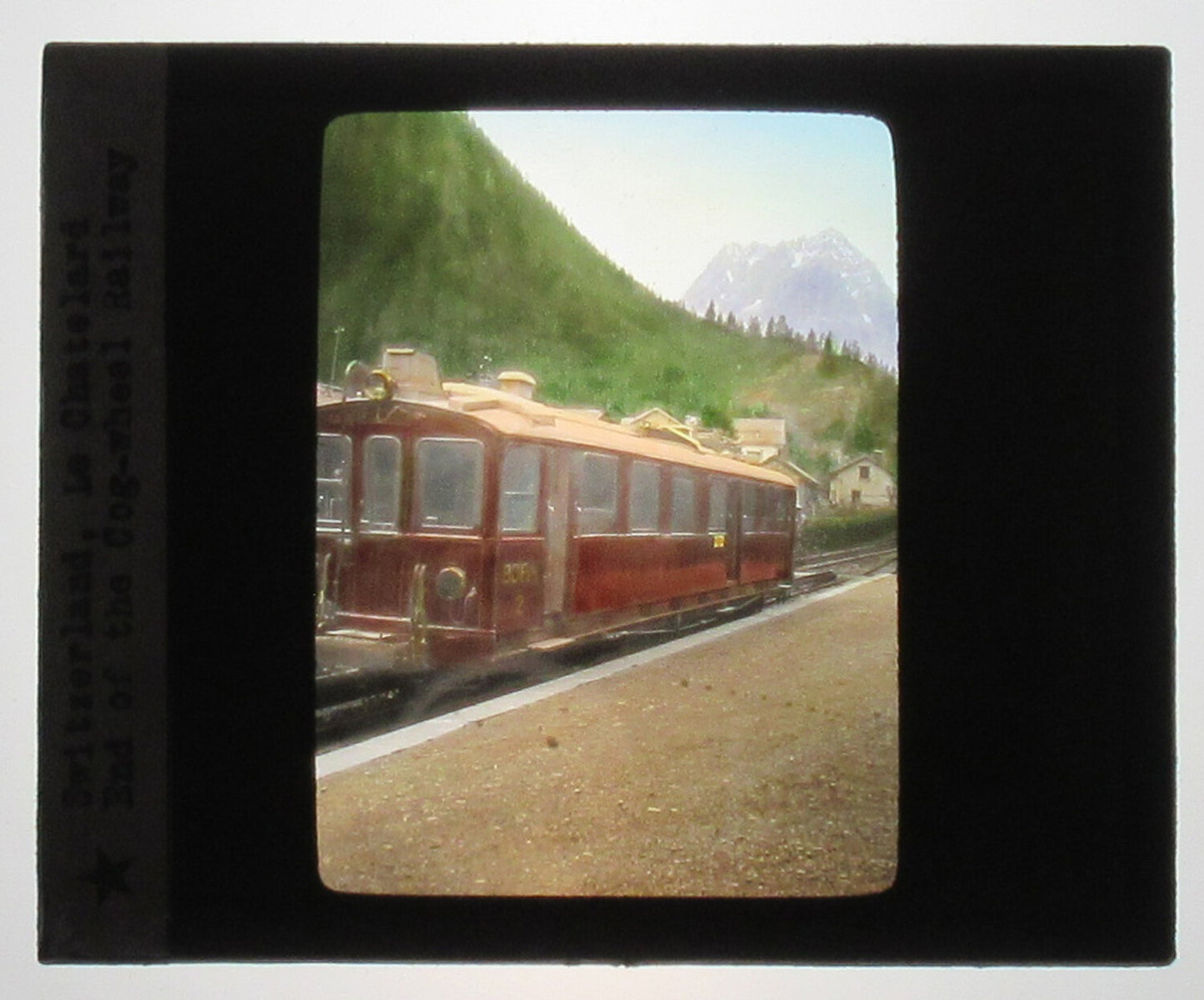 COG-WHEEL RAILWAY. SWITZERLAND. HAND COLORED PHOTO ON GLASS.TINTED LANTERN SLIDE