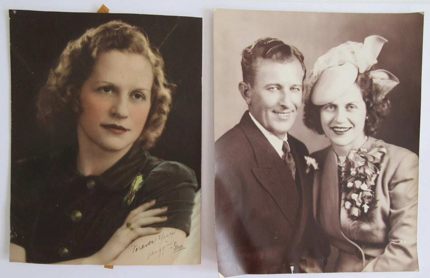 PORTRAITS, WOMEN, COUPLES. HAND COLORED TONED SILVER PRINTS. 4 SET.