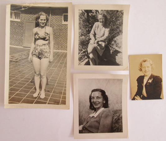 WOMAN POSED IN BATHING SUIT, WOMEN PORTRAITS. 6 SET, B&W.