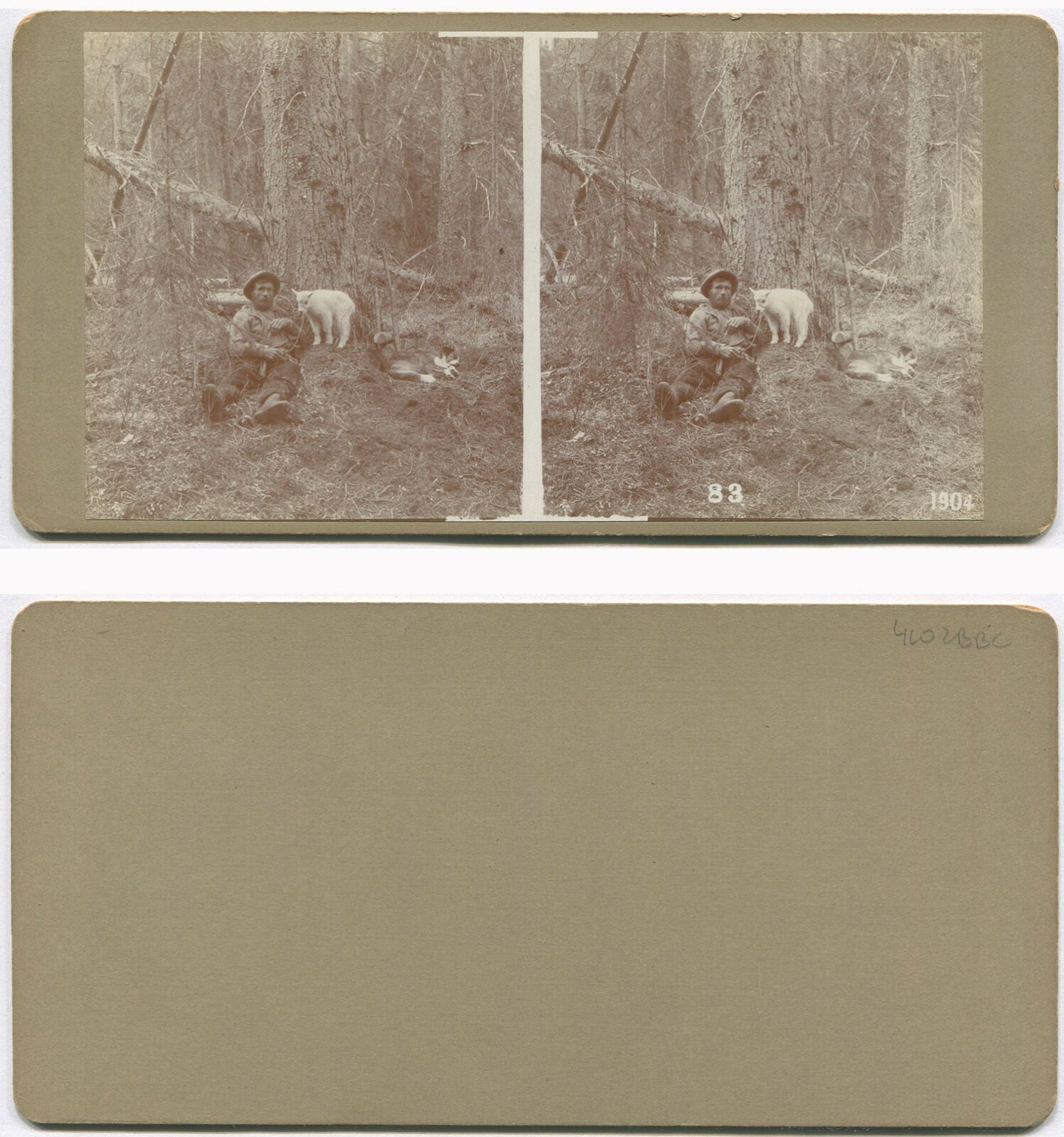 MAN WITH GOAT ON A LEAD. AMATURE STEREOVIEW.