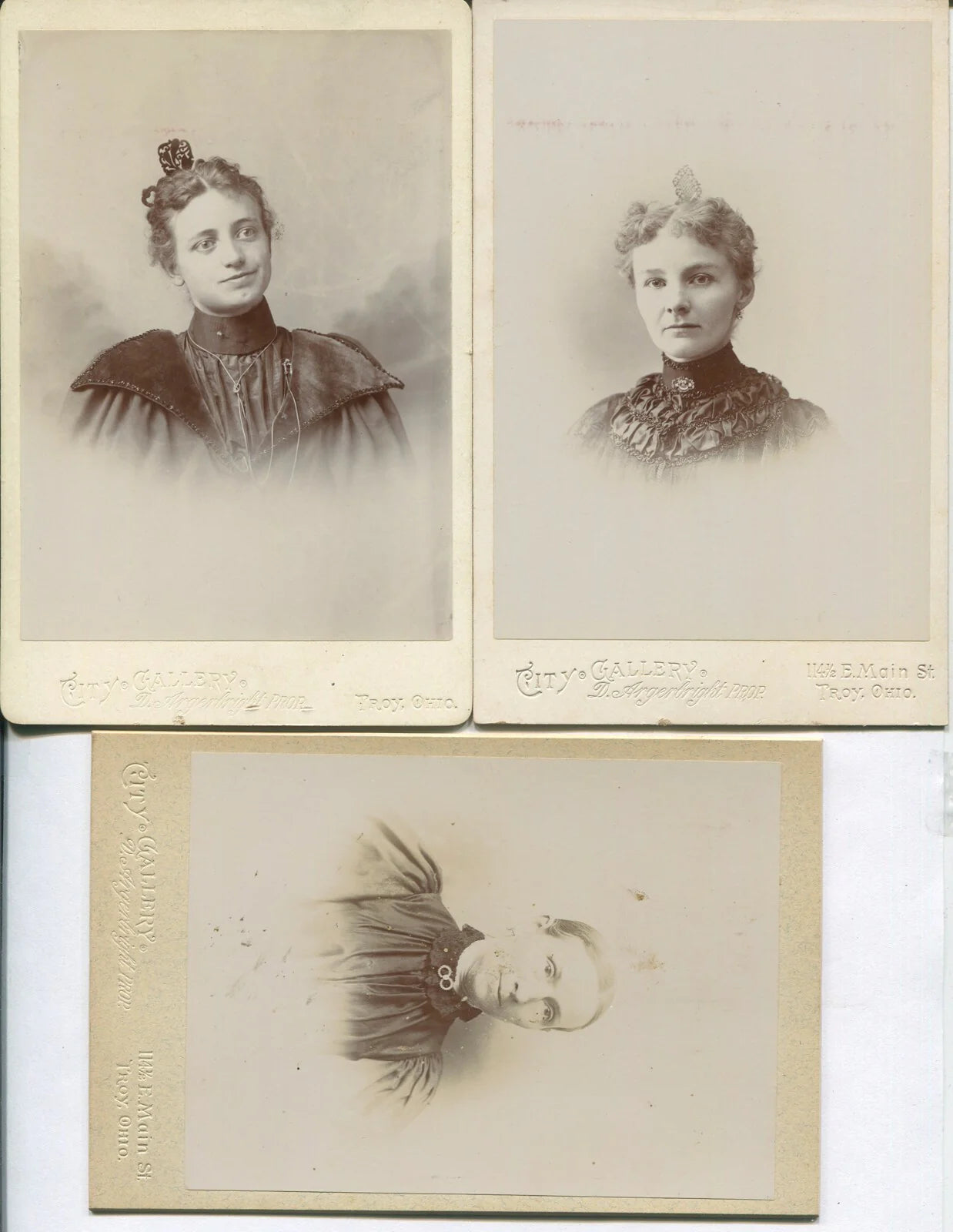 WOMEN IN HIGH COLLARD. 3 SET CABINET CARDS.