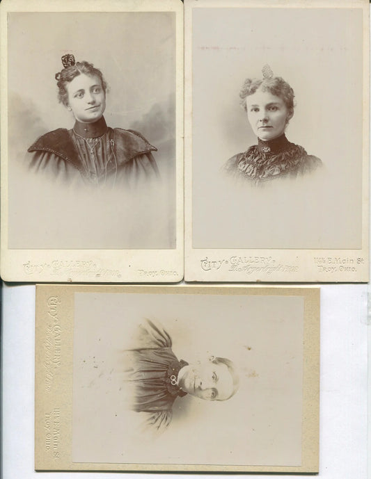 WOMEN IN HIGH COLLARD. 3 SET CABINET CARDS.