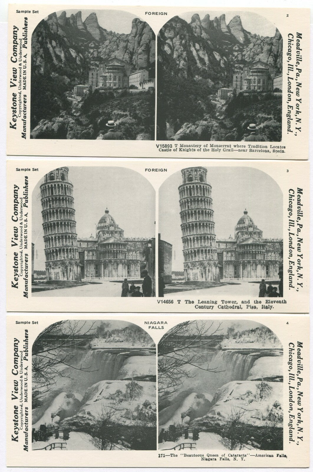 SOME WONDERS OF THE WORLD. STEREO LITHOGRAPHS. 3 SET. STEREOVIEW