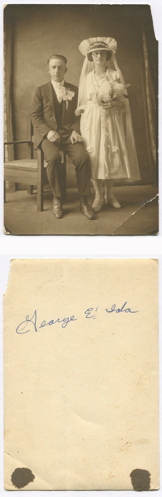 Vintage 4x6 Wedding Photo: George & Lola on Their Wedding Day, Original Photo,