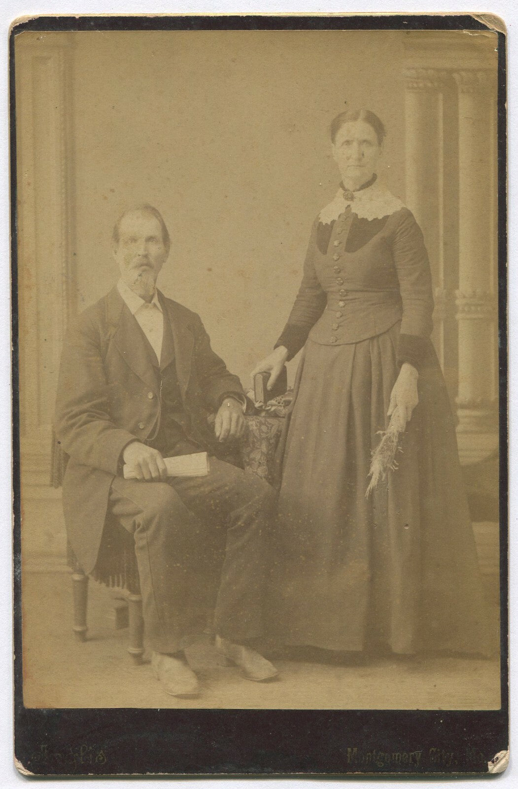 Vintage Cabinet Card: Couple with Paper & Wheat, Montgomery, MO - Original
