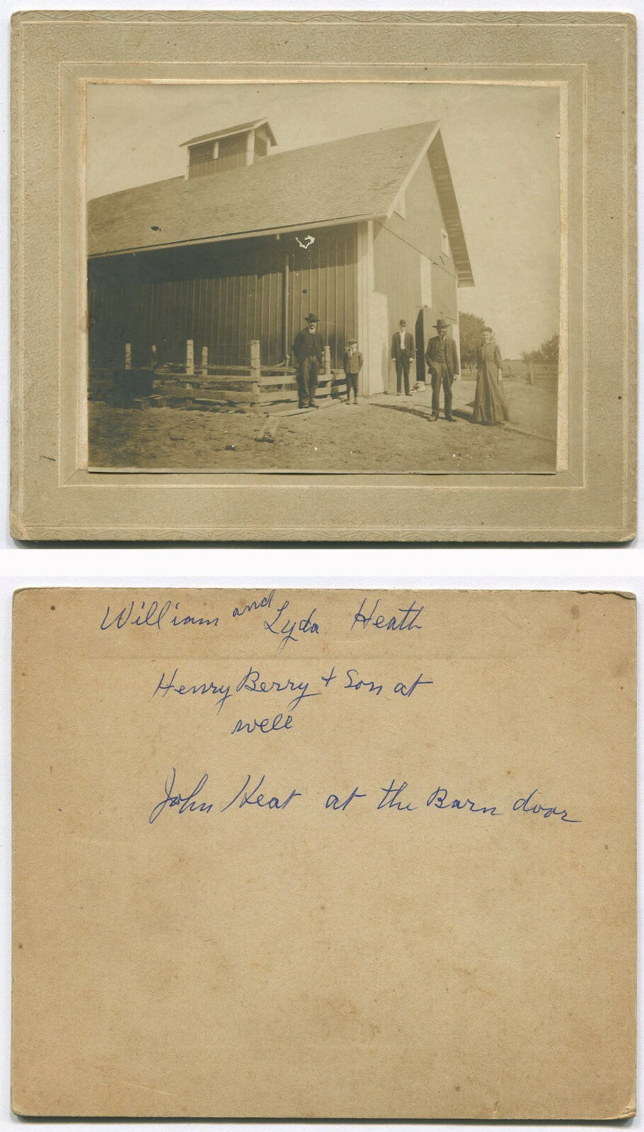 Vintage 4x5 Black-and-White Family Photo on 5.25x6.25 Card, Barn Scene, American