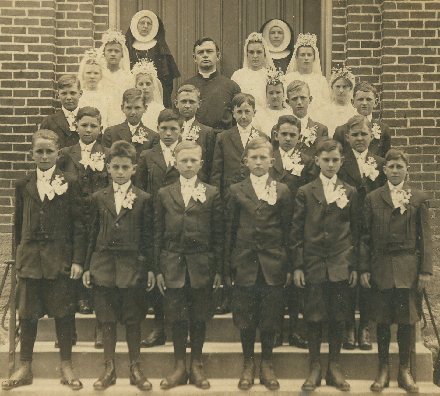 Vintage Communion Class Photo on 10x12 Card - Black & White, 6.5x8.5 Image,