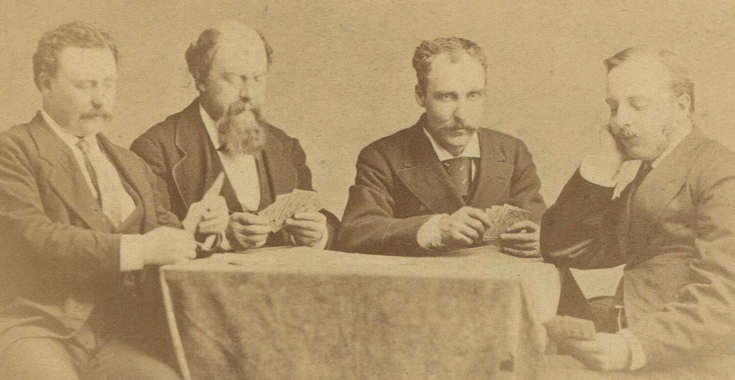Vintage Cabinet Card Photograph - Men Playing Cards, Pick the Cheater, New York