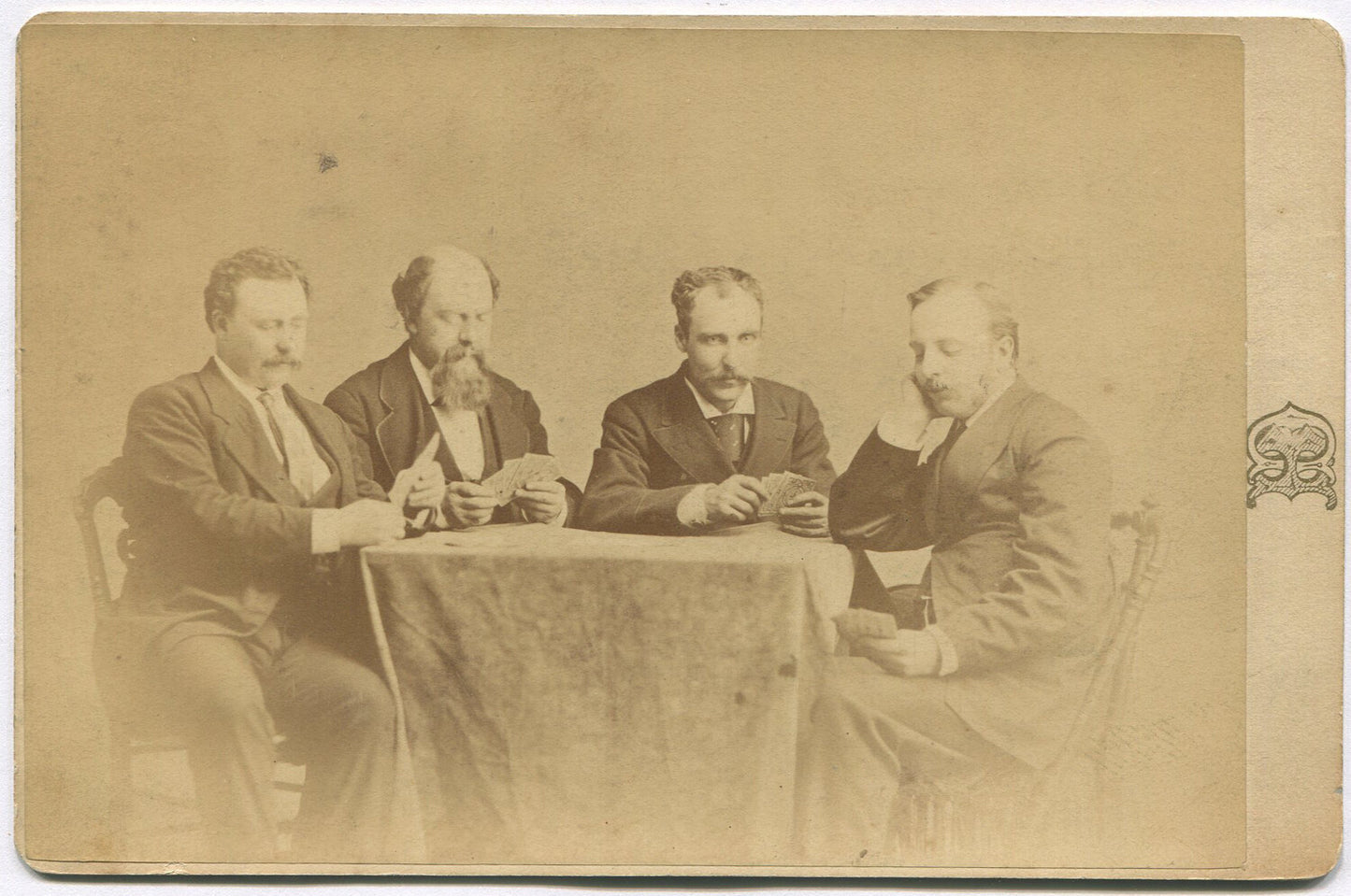 Vintage Cabinet Card Photograph - Men Playing Cards, Pick the Cheater, New York