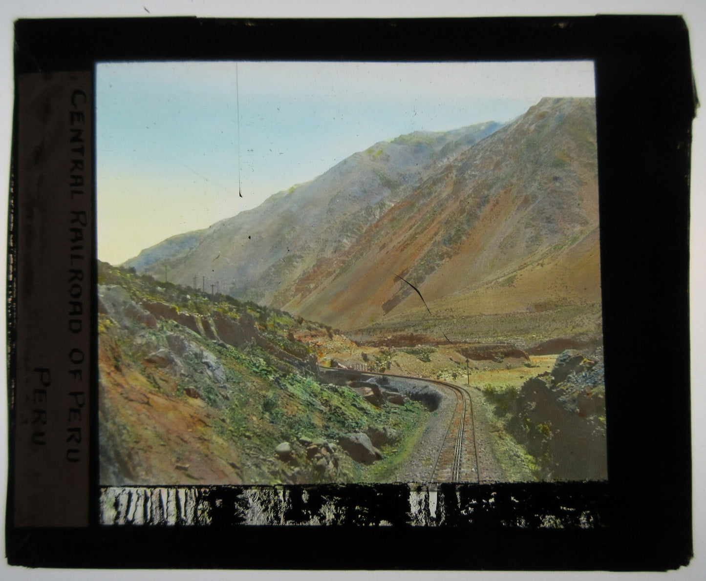 CENTRAL R.R. OF PERU. HAND COLORED PHOTO ON GLASS.