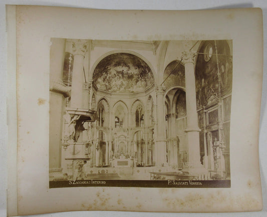 Vintage S. ZACCARIA Albumen Photo - Original Interior & Church Exterior, 8x10 on