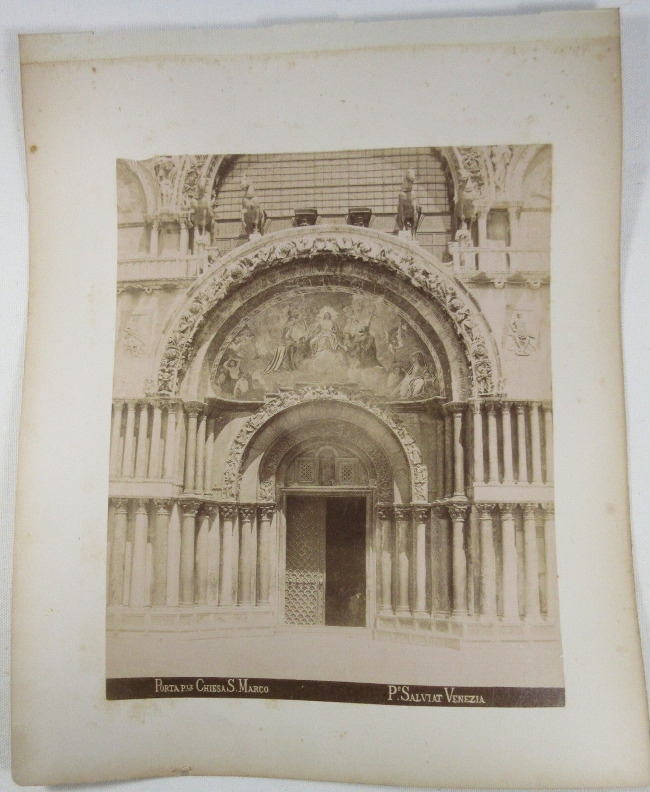 Vintage 8x10 Albumen Photo of Porta Chiesa S. Marco, Italian Church on 11x13.5