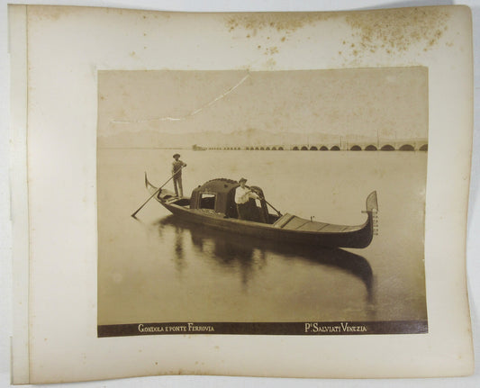 Vintage Venice San Marco Gondola Photo - 8x10 Albumen on 11x13.5 Page,