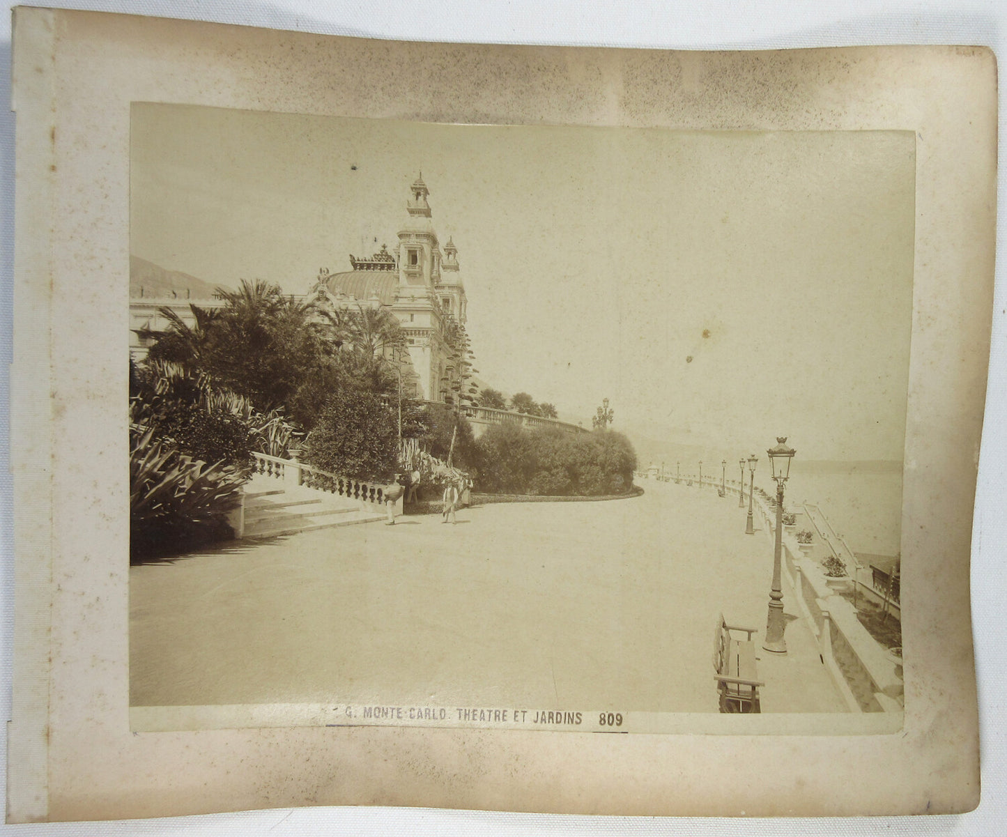 EXTERIOR MONTE CARLO THEATRE/MURAL INTERIOR. 8X10 ALBUMEN ON BOTH SIDES OF PAGE.