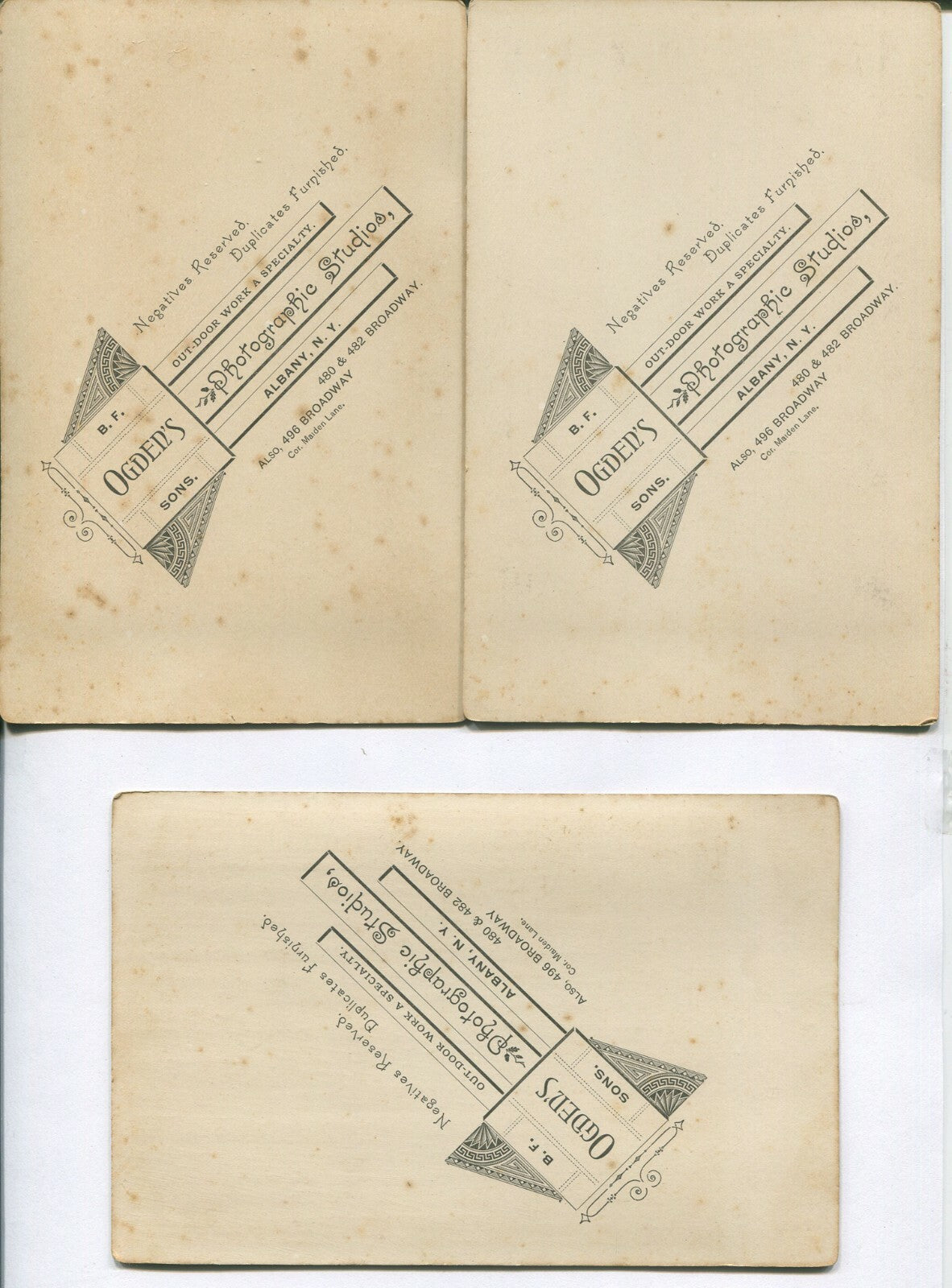 SMARTLY DRESSED ADULT SIBLINGS. CABINET CARD 3 SET. ALBANY, N.Y.