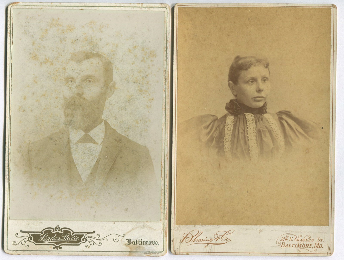 CROSS EYED WOMAN AND OTHER PORTRAITS. 5 SET CABINET CARD. BALTIMORE, MD.