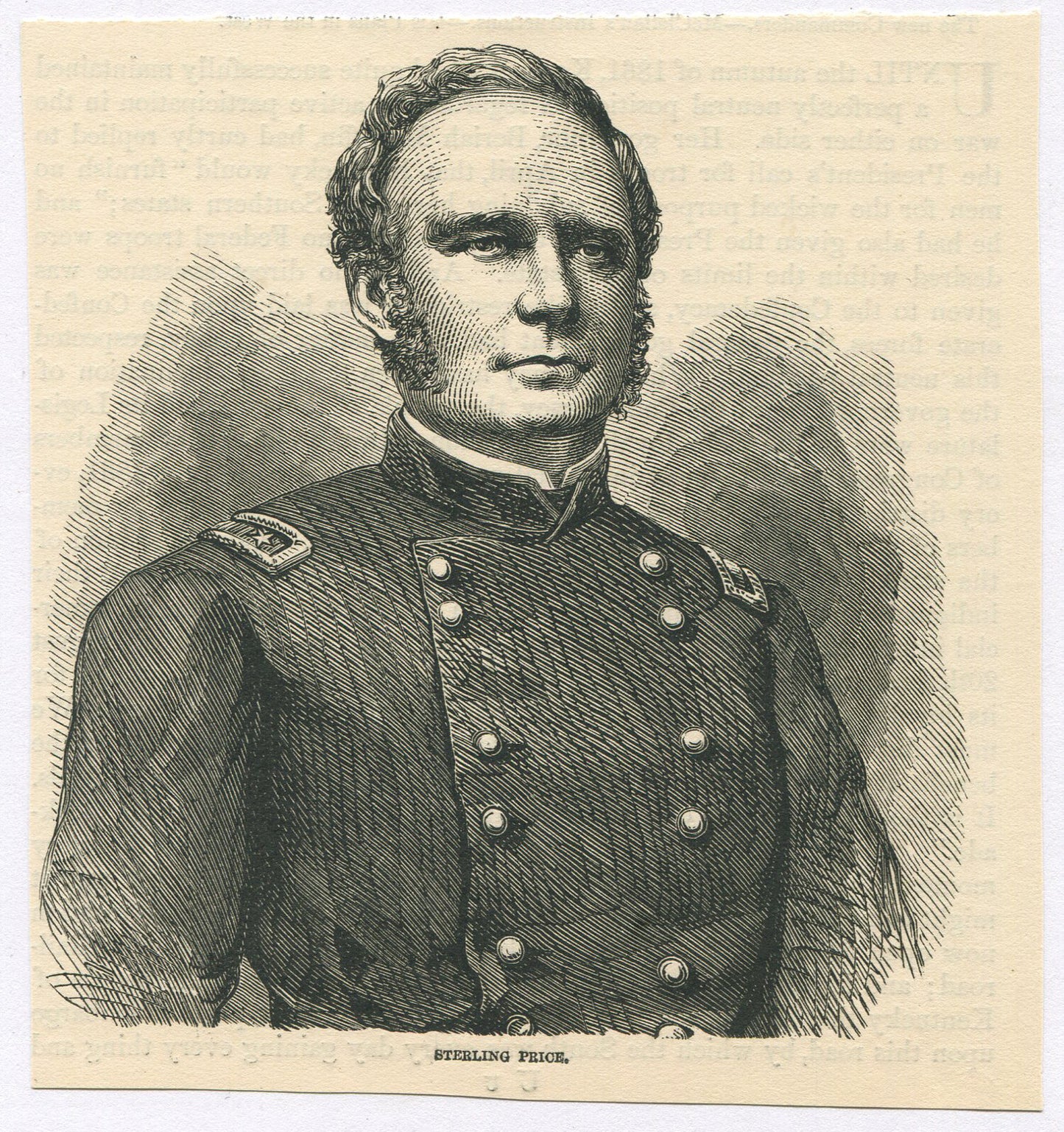 GEN. STERLING PRICE, CSA. NEWSPRINT LITHOGRAPH 5X5 INCHES.