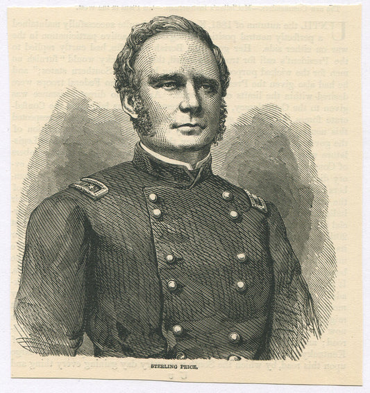 GEN. STERLING PRICE, CSA. NEWSPRINT LITHOGRAPH 5X5 INCHES.