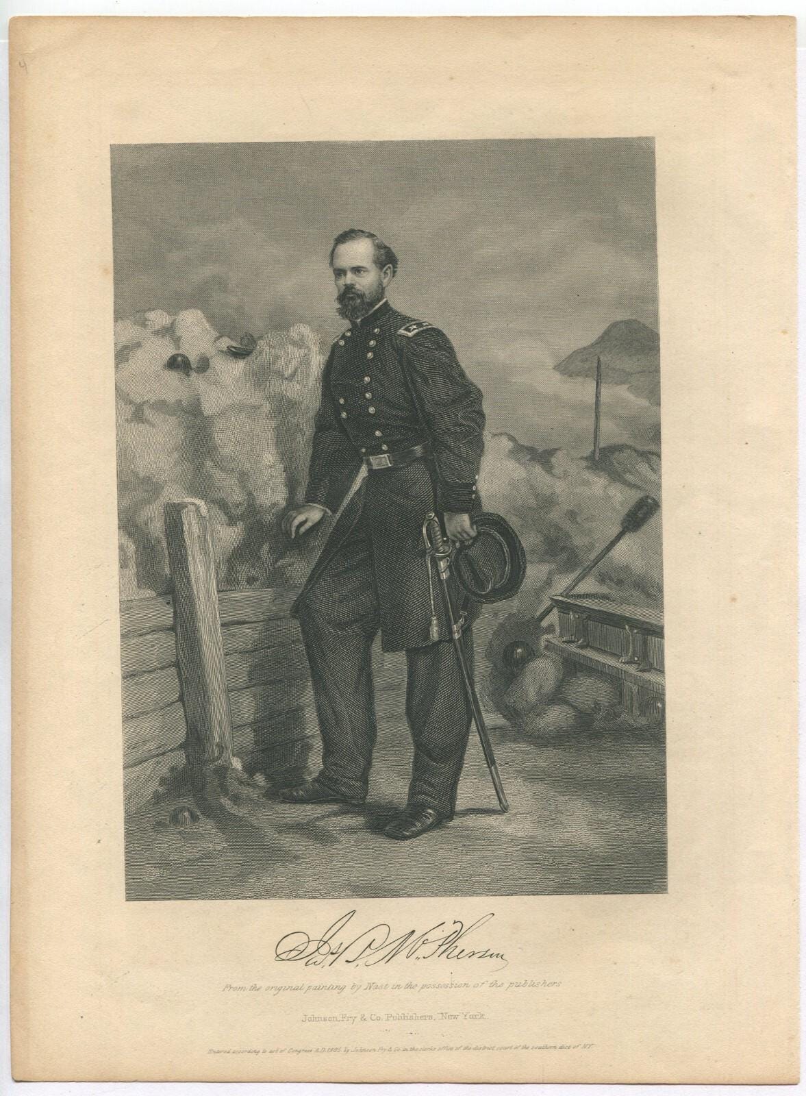 Vintage General James B. McPherson Lithograph, USA Portrait, 10.75x7.75 in, historical print