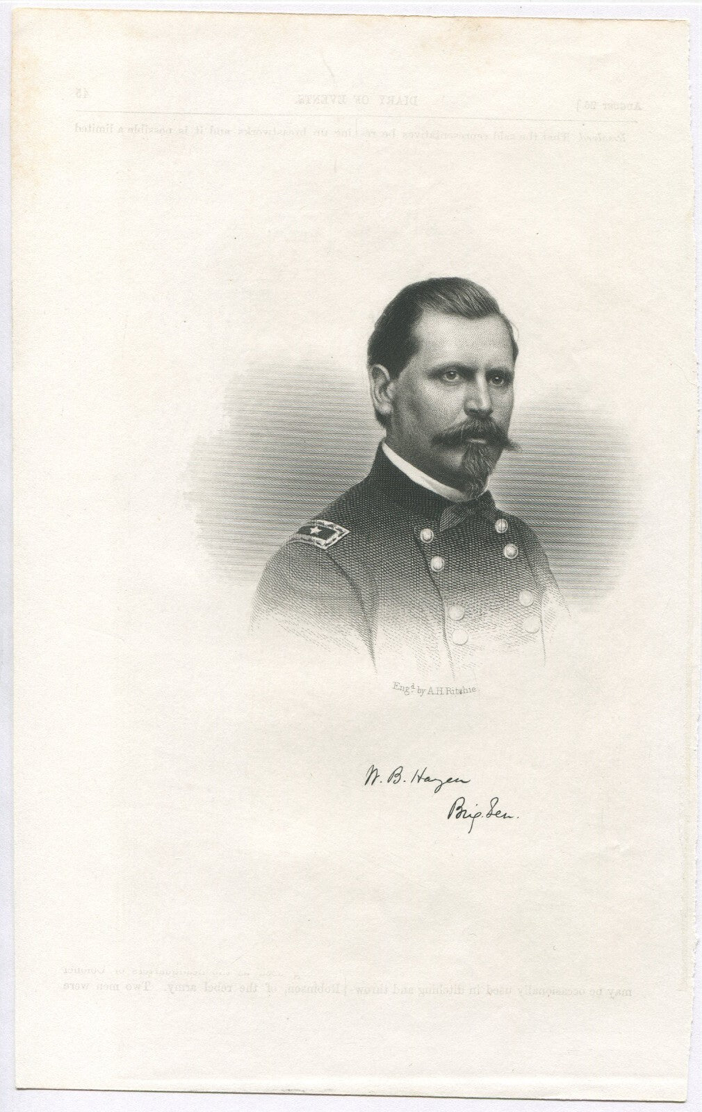 MAJ.GEN.W.B.HAZEN,USA. LITHOGRAPH 9.5X6 INCHES.