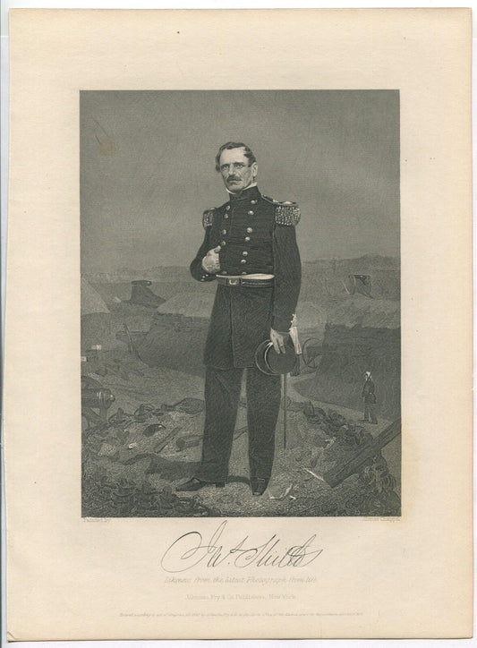 Vintage Civil War General Lithograph - 10.75x8 in Original Art Print, Sealed Packaging