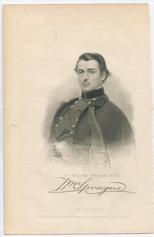 Vintage Gov. William Sprague Rhode Island Lithograph - 9.5x6 in Original Historical Print Wall Art