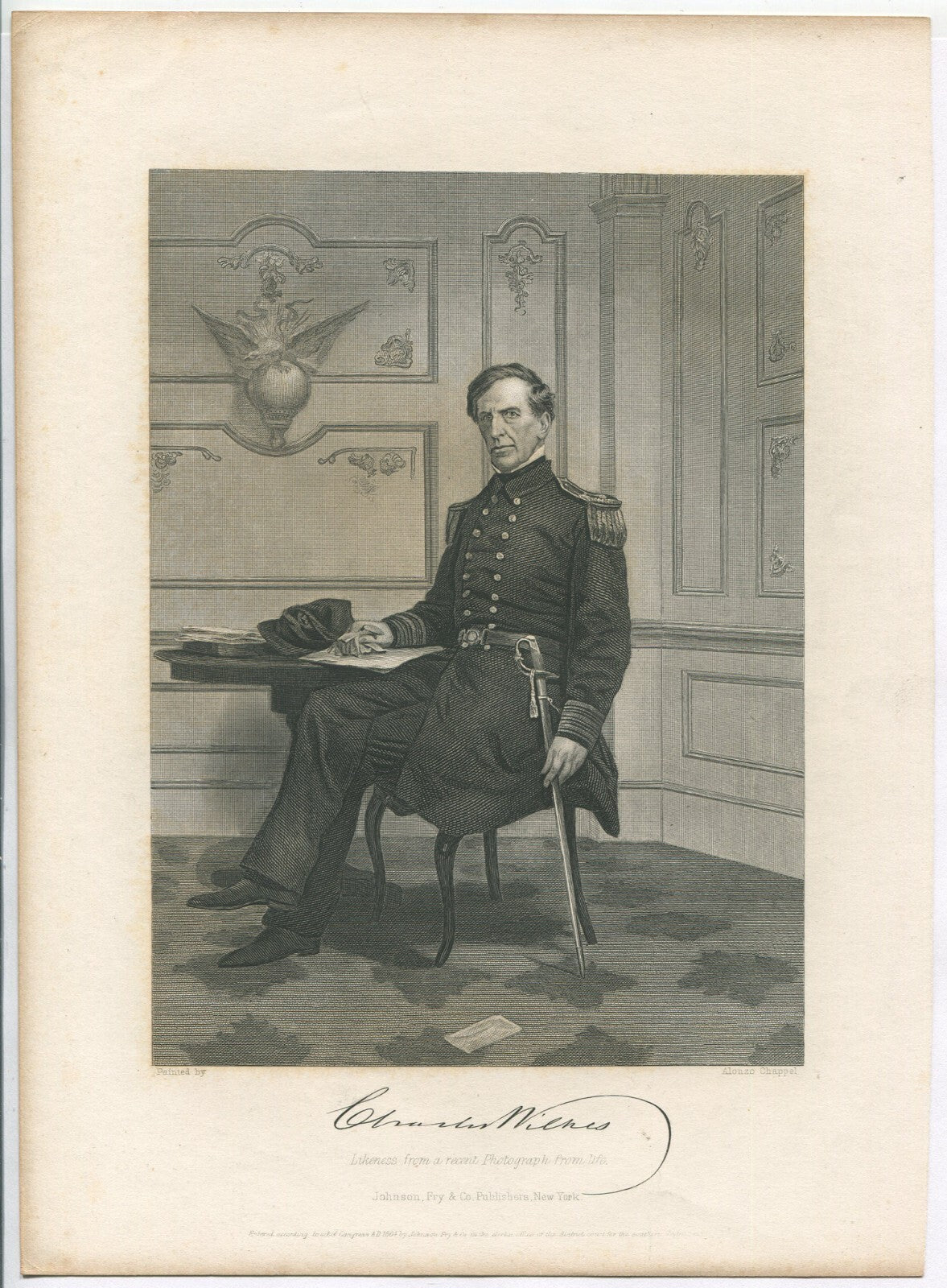 REAR ADMIRAL CHARLES WILKE,USN,USA. LITHOGRAPH 10.75X7.75 INCHES.