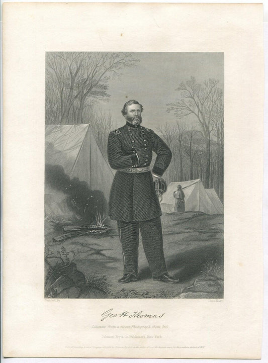 Vintage lithograph Gen. George H. Thomas, USA - 10.75x8 in, original print, sealed packaging, wall art