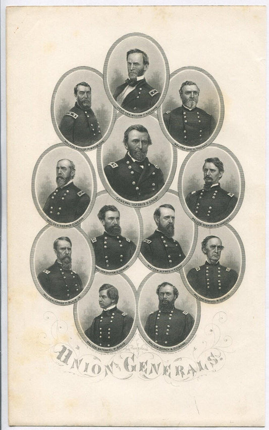 Vintage Union Generals Lithograph 9.5x5.75 in - Original, Authentic Military Art Print