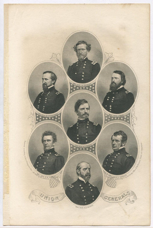 Vintage Union Generals Lithograph 9x5.75in - Original Art Print, Civil War Memorabilia