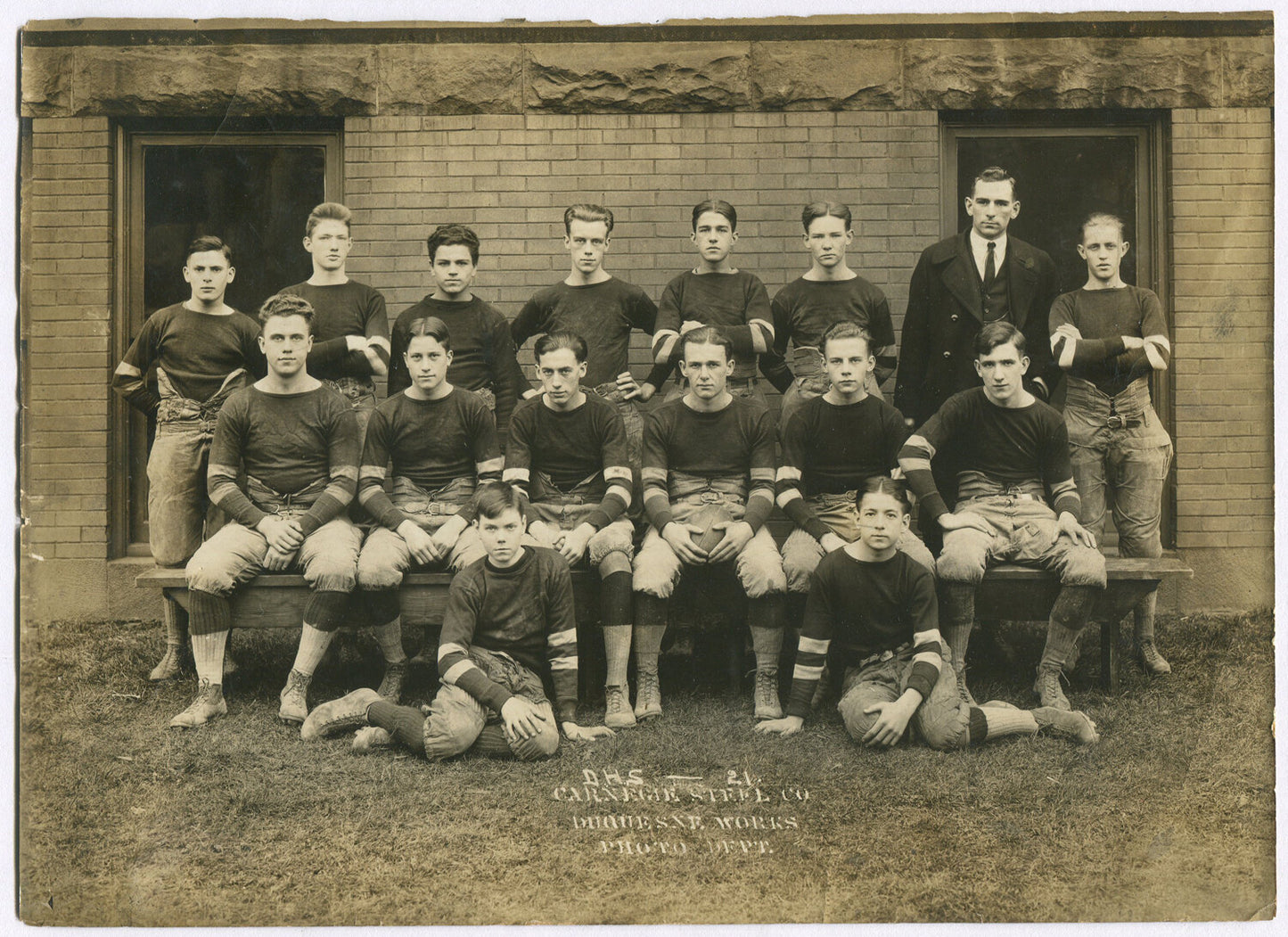 CARNEGIE STEEL CO.DUQUESNE WORKS FOOTBALL TEAM 1921. 6.75X9.5 INCH B&W.