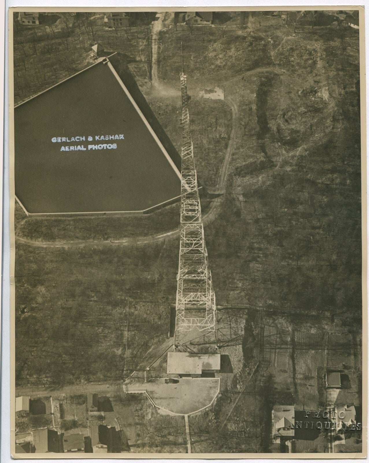 Vintage Pittsburgh Aerial View Photo 8x10 B&W - Mid-Century Communication Tower