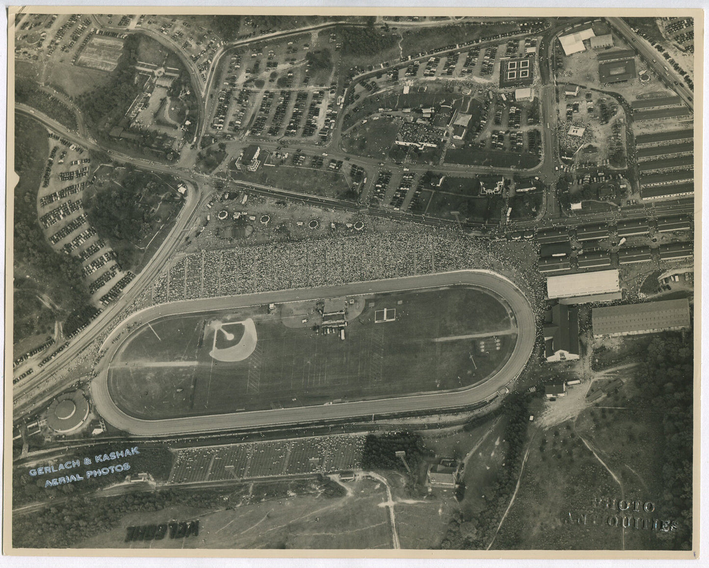PITTSBURGH AREA HORSE TRACK, AERIAL VIEW BY GERLACH & KASAK. 8X10 B&W. 1940-60.