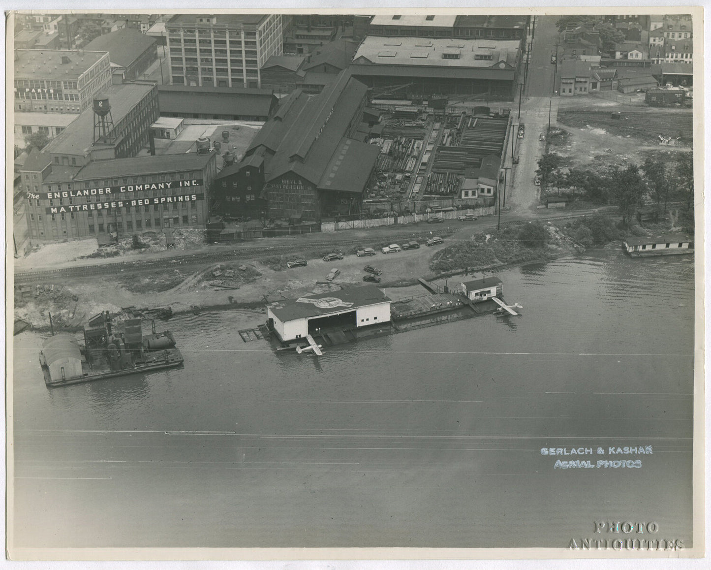 PITTSBURGH RIVERFRONT/SEAPLANES, AERIAL VIEW BY GERLACH & KASAK.8X10 B&W.1940-60