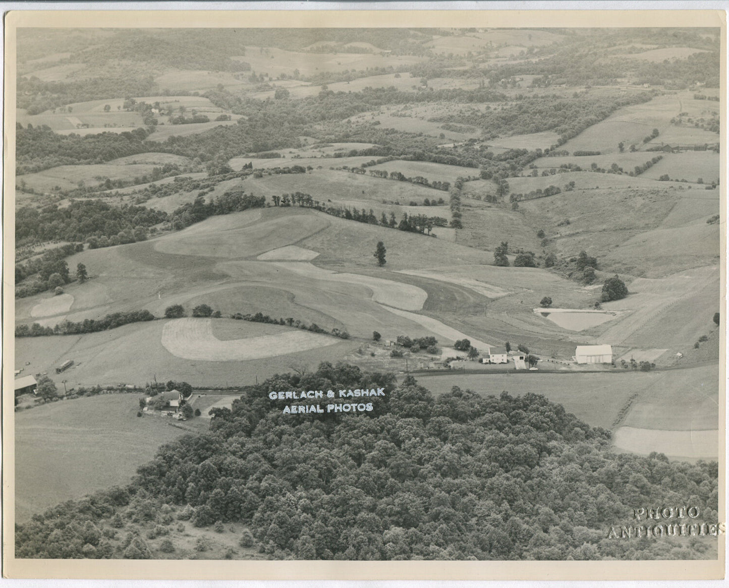 Vintage Aerial Photo of Pittsburgh Area, 8x10 B&W Print, Mid-Century Landscape
