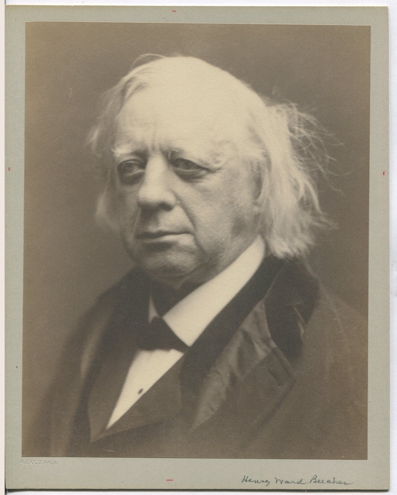 HENRY WARD BEECHER, PORTRAIT BY G.C. COX. 8.75X6 sepia platinum VINTAGE PHOTO