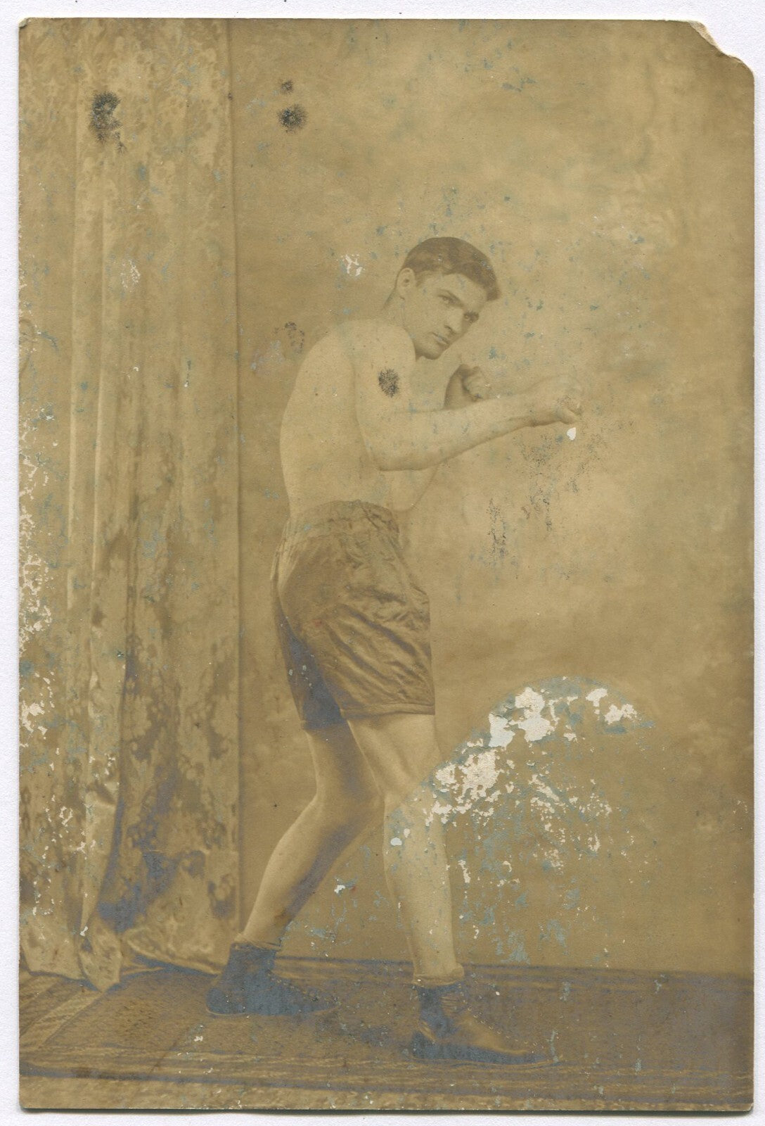 Vintage 4x6 Boxing Photo - Classic Pose, Black & White, Toned for Wall Art