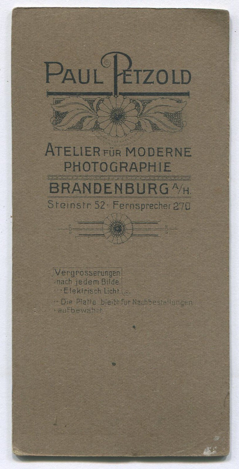 Vintage German Soldier Photo 1900120, WWI Era, 5x2.5 B&W Card Back Maker Mark,