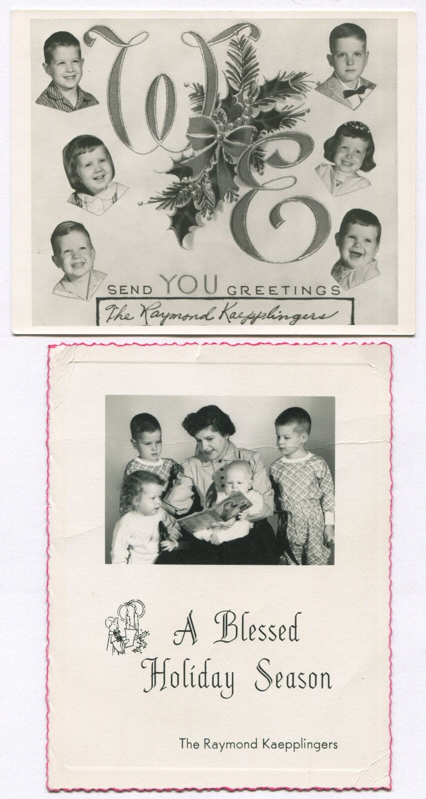 Vintage 1953 Raymond Kaepplinger's Family Christmas Photo Cards – 2-Set,