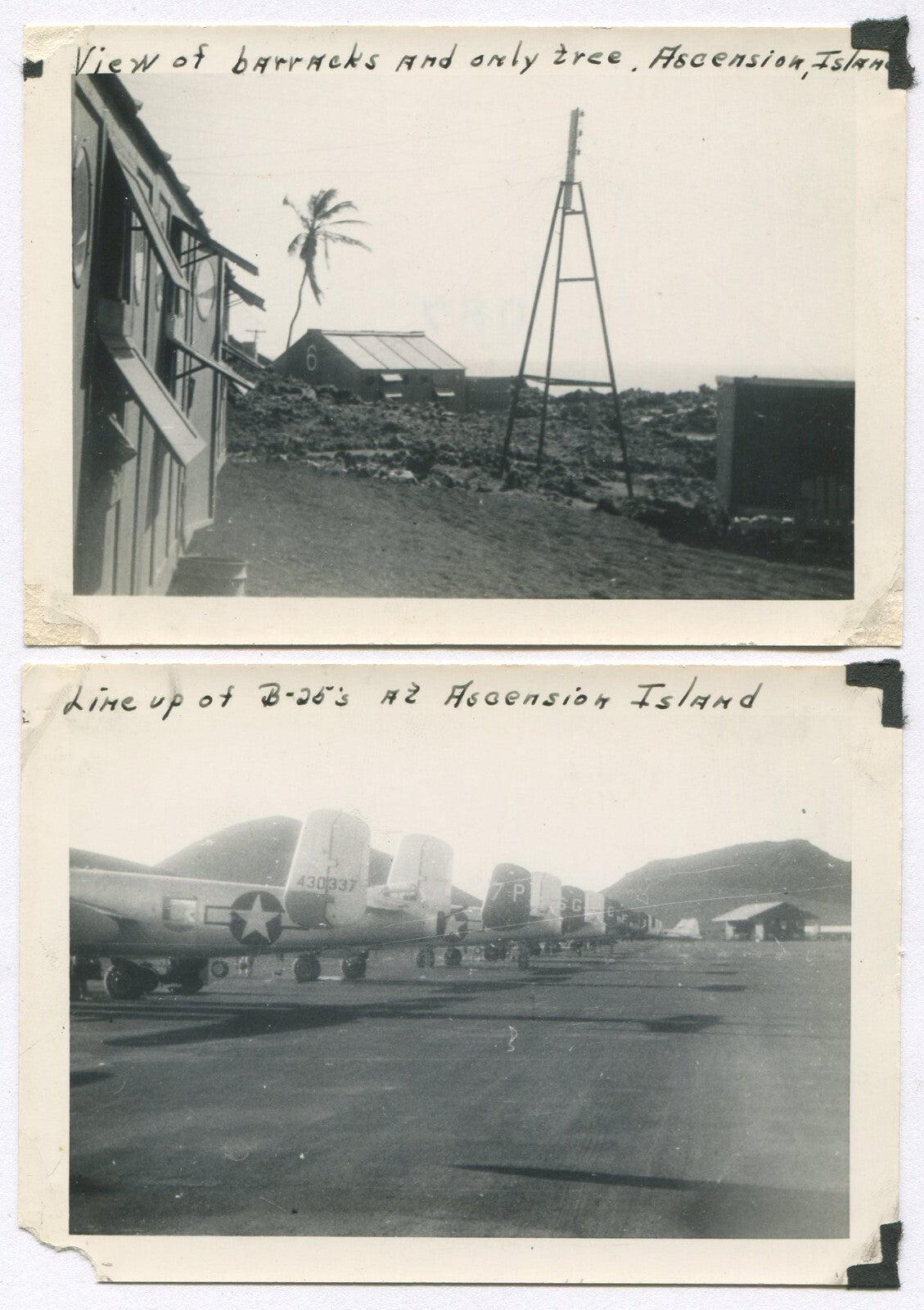 WWII Ascension Island Barracks B-52 Vintage Black & White Photo Set - 2-Photo