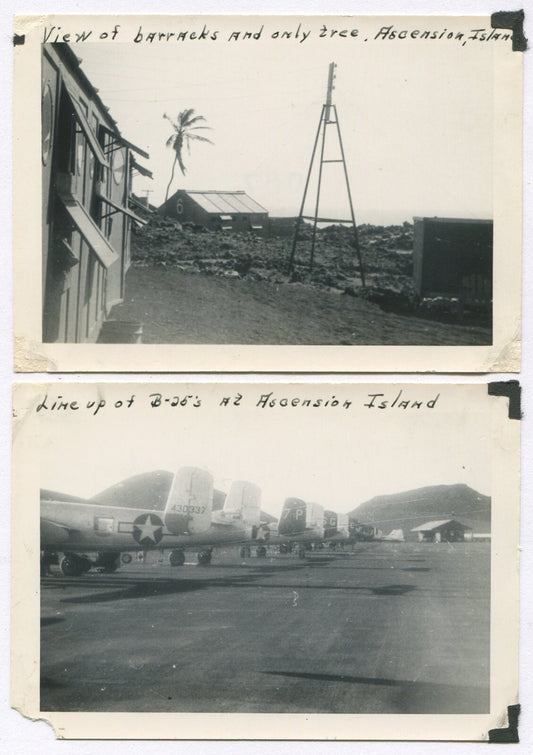 WWII Ascension Island Barracks B-52 Vintage Black & White Photo Set - 2-Photo