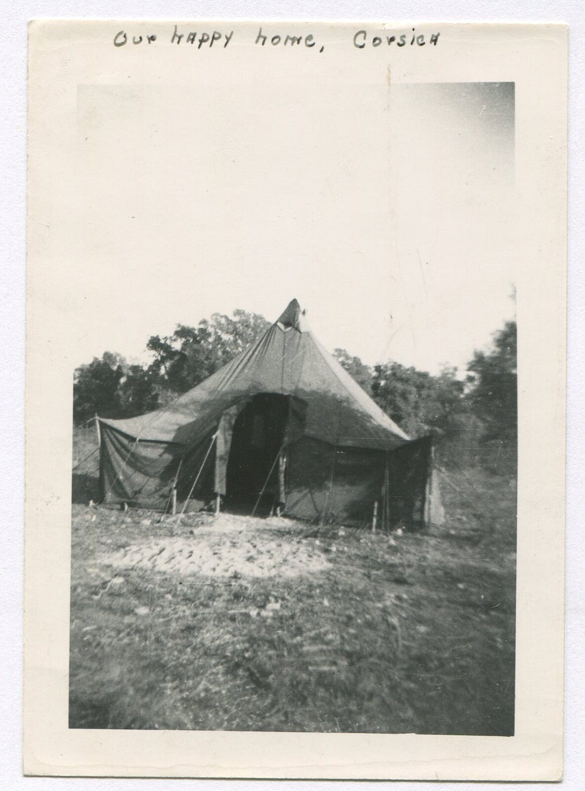 Vintage WWII Military Tent Photo Corsich, France -- 4.5x3.25 B&W Silver Print,