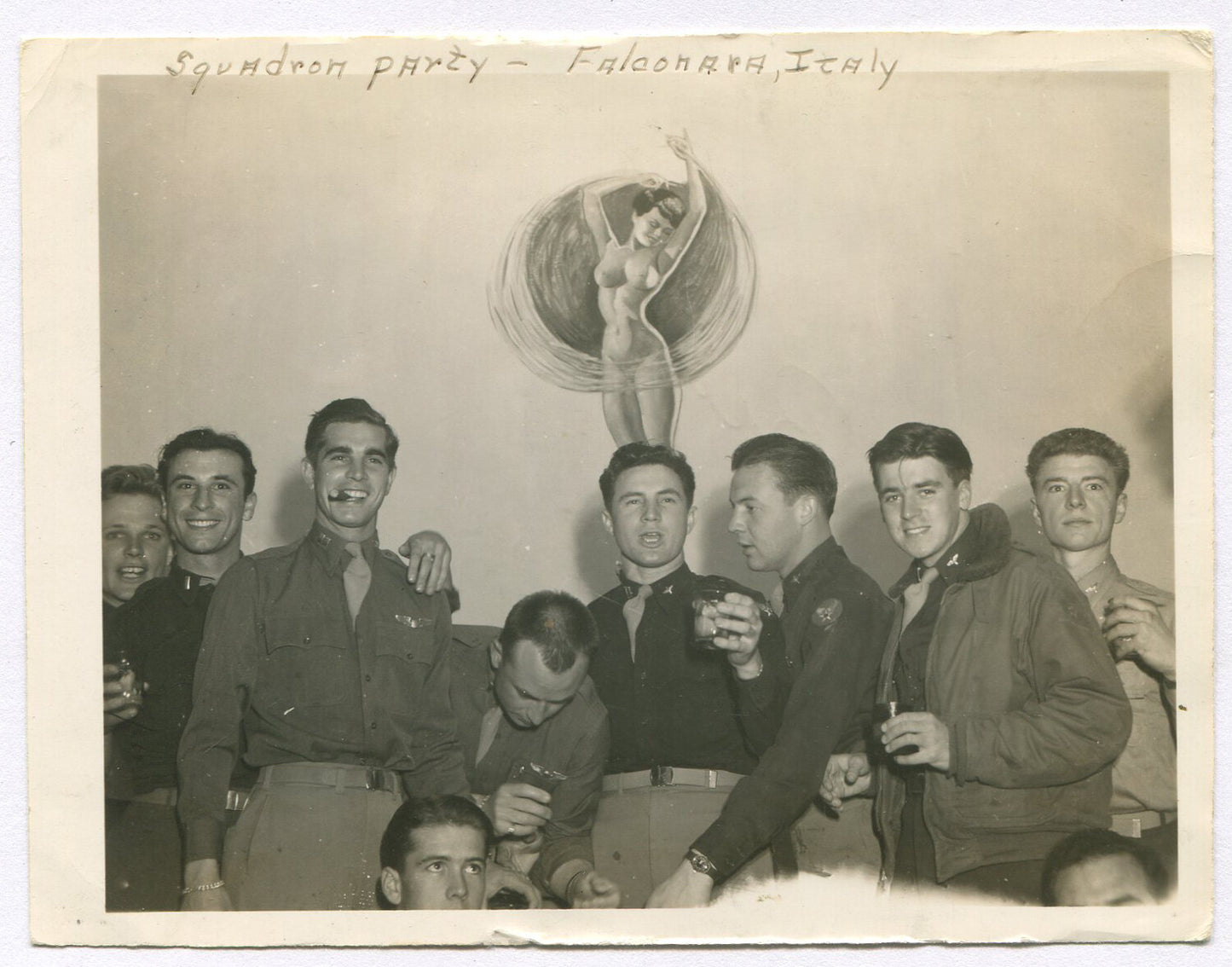 Vintage WWII U.S. Military Celebrating in Falconara, Italy – 3.25x5 B&W Silver
